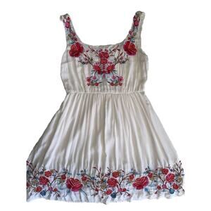Sunny Girl womens S dress Cream Blush sleeveless Boho embroidered rayon/cotton